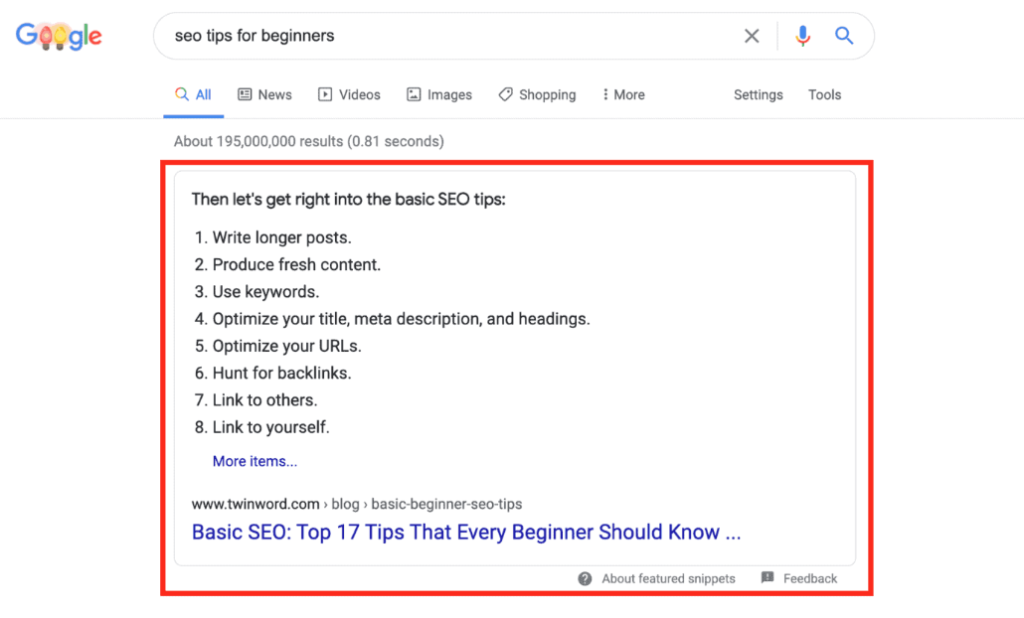 featured Snippet example